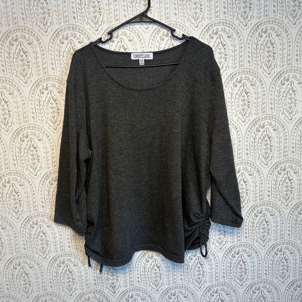 Liberty Lane Women's Dark Gray Cinched Ruched Sleeve‎ Tunic Top Plus Size XXL